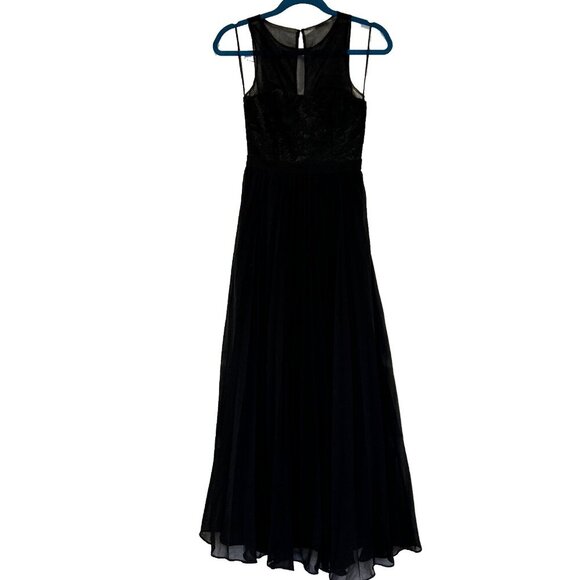 LuLus Prom‎ Dress XXS I’m Flattered Black Embroider Maxi Pleated Skirt Sheer Top - Picture 1 of 11